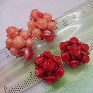 Vintage Western Germany Earrings Red Peach Glass Bead Clip On
